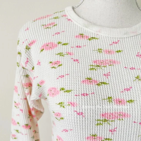 Rare Vintage 90s Dainty Floral Long Sleeve Thermal ASO Rachel Green in Friends - Picture 8 of 11